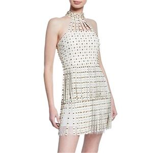 Lamb leather studded Fringe Lace Dresss